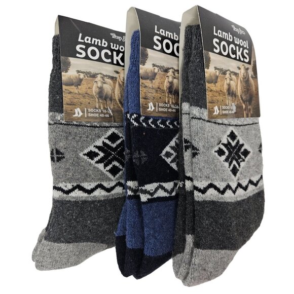 Men's Lamb Wool Socks, Thermal Warm Winter Boot Crew Hiking Socks 3-Pairs, NEW - Picture 1 of 3
